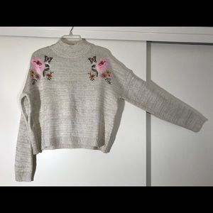 Embroidered Mock Neck Boxy Sweater